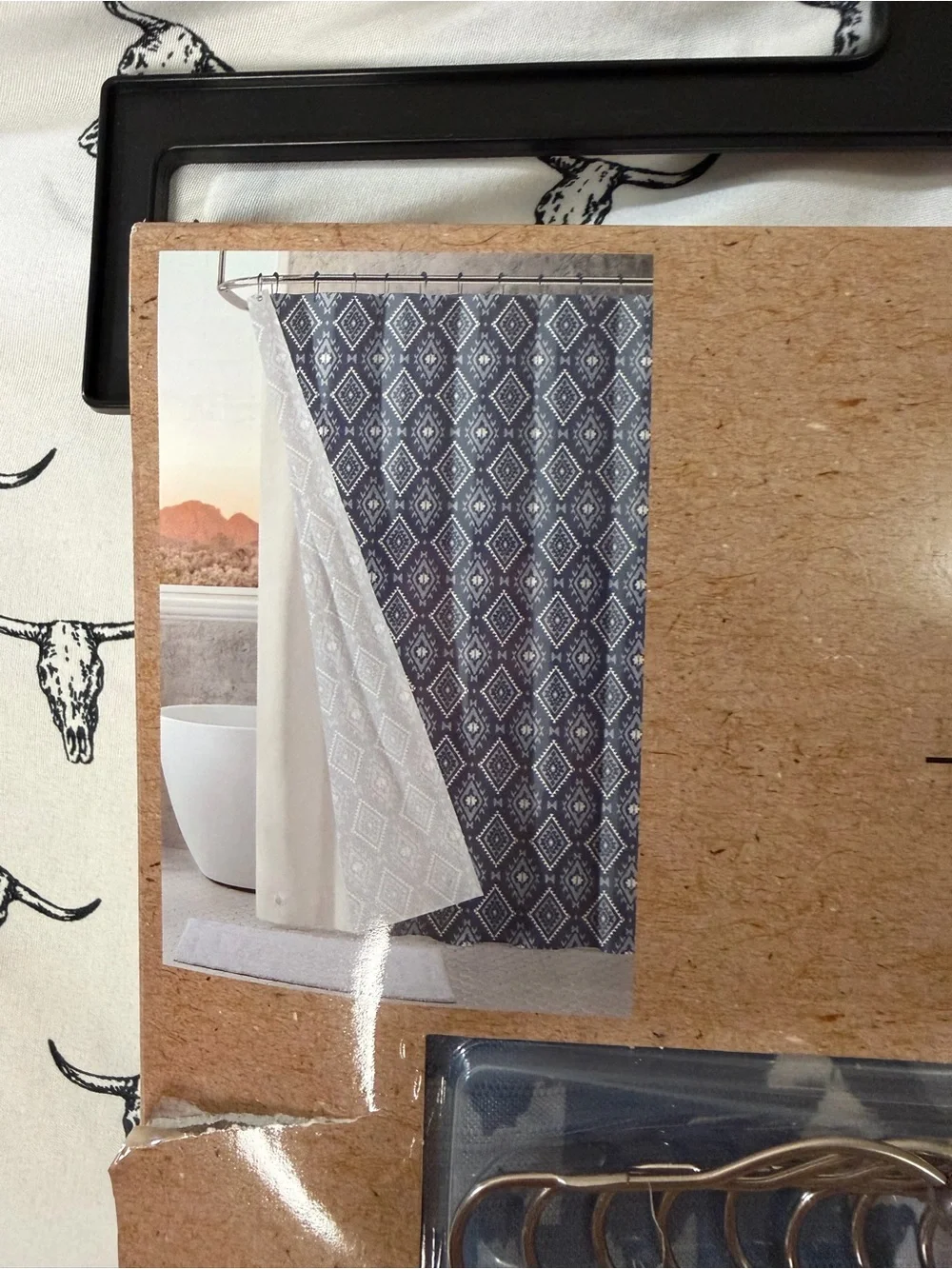 Wrangler Blue and White Geometric Shower Curtain Set